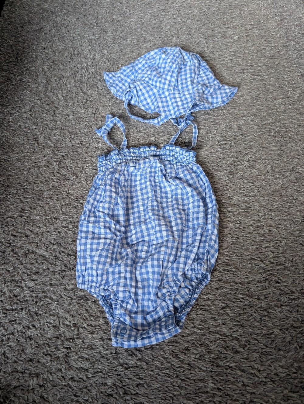 Carter's Blue and White Gingham Baby One-Piece with Sun Hat